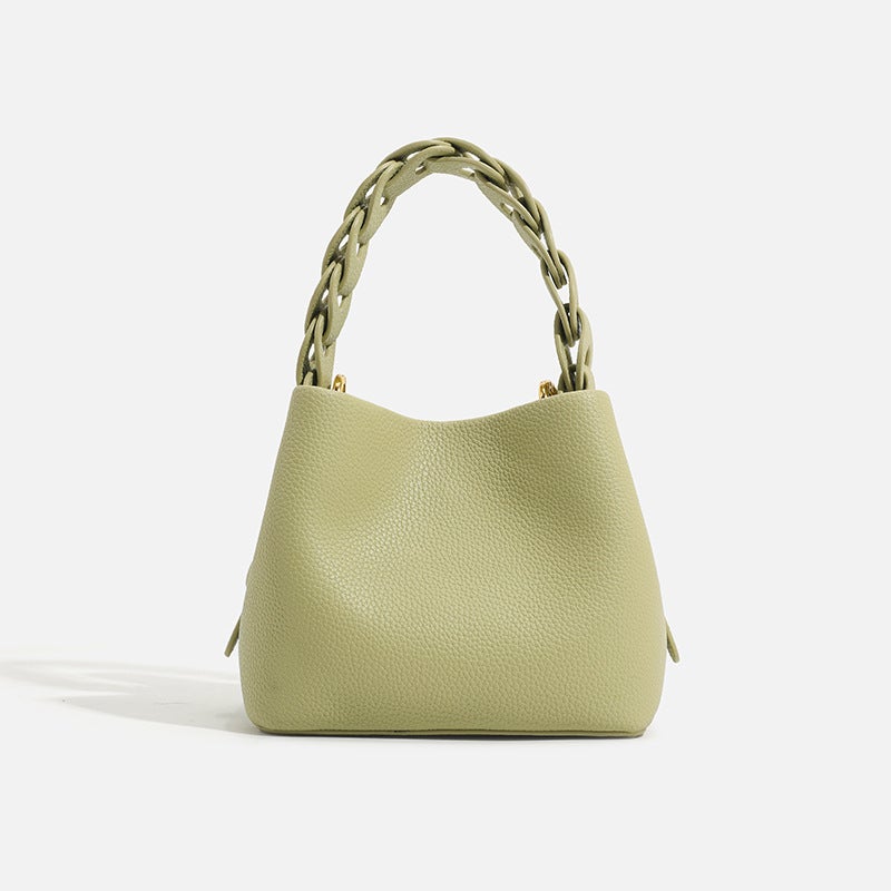 Niche High-End Food Basket Fashion Woven Bucket Bag Commuter Portable Shoulder Crosbody Bag - Image 5