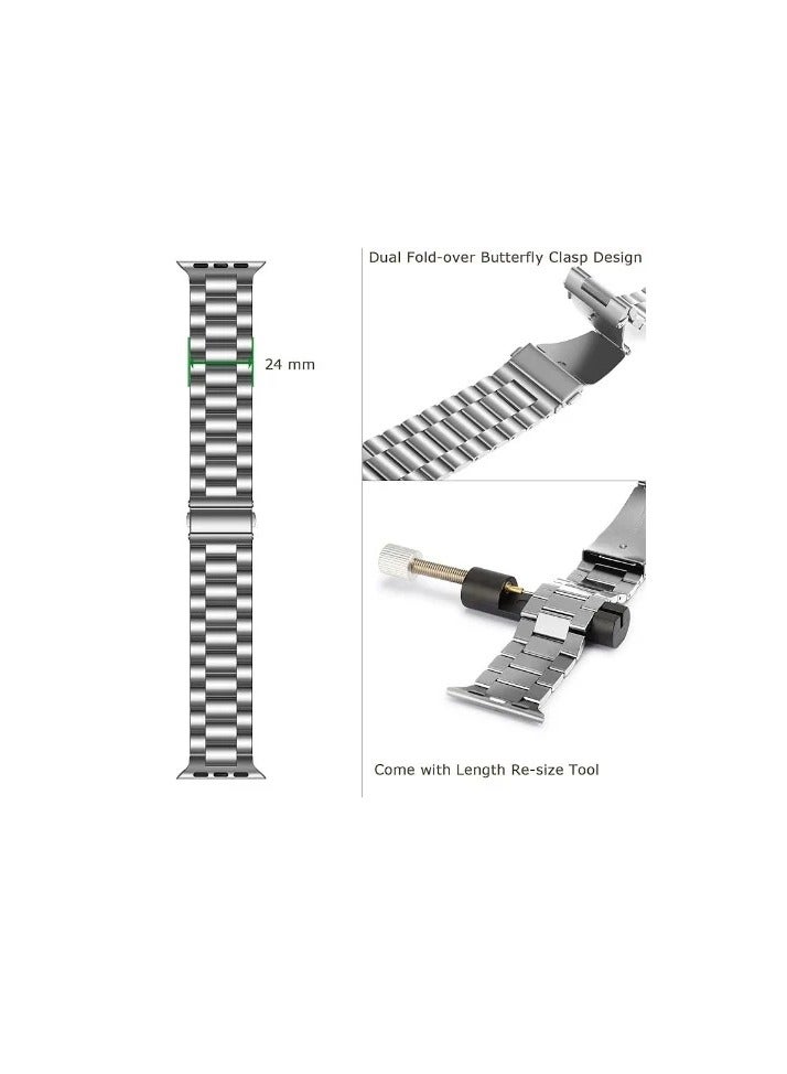 Stainless Steel Watch Band Chain Straps 42/44/45/49 mm Silver - Image 2