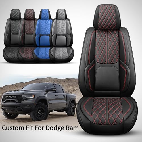 DuDuWang Car Seat Cover Custom Fit for Dodge Ram 1500 2500 3500 2002-2026 Faux Leather Seat Cover Set Compatible with Crew Quad Regular Cab Pickup Truck Cushions (Black & Blue, Front Seat) - Image 2