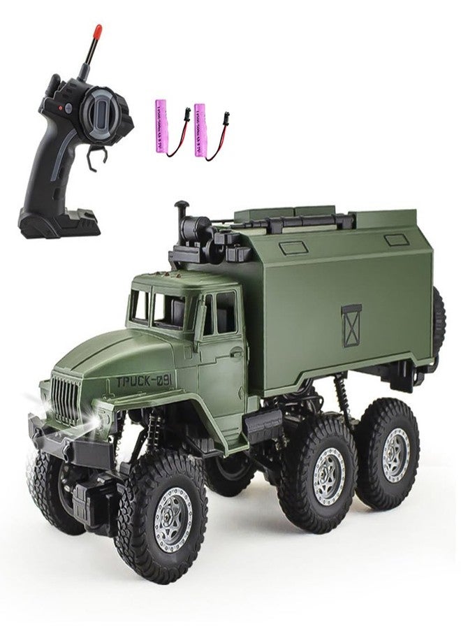GoolRC RC Military Truck, 1:16 Scale 6WD Remote Control Car, Off-Road RC Crawler, RC Army Cars with LED Light and 2 Batteries, All Terrain RC Military Transport Truck for Adults - Image 1