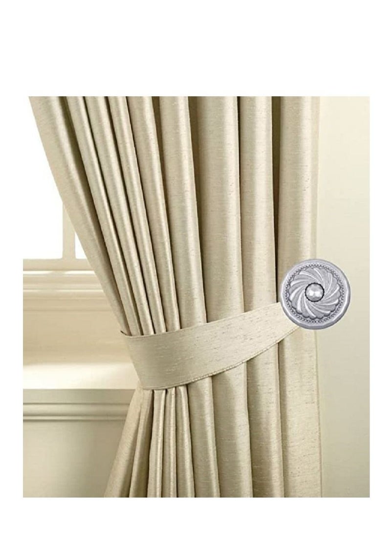 IDT 1 Pair Curtain Holdbacks Window Tie Backs Holders For Bedroom Wall Office Decor Home Sheer Blackout Drapes Blind Curtains Decorations Accessories Buckle Hooks Silver Colour - Image 1