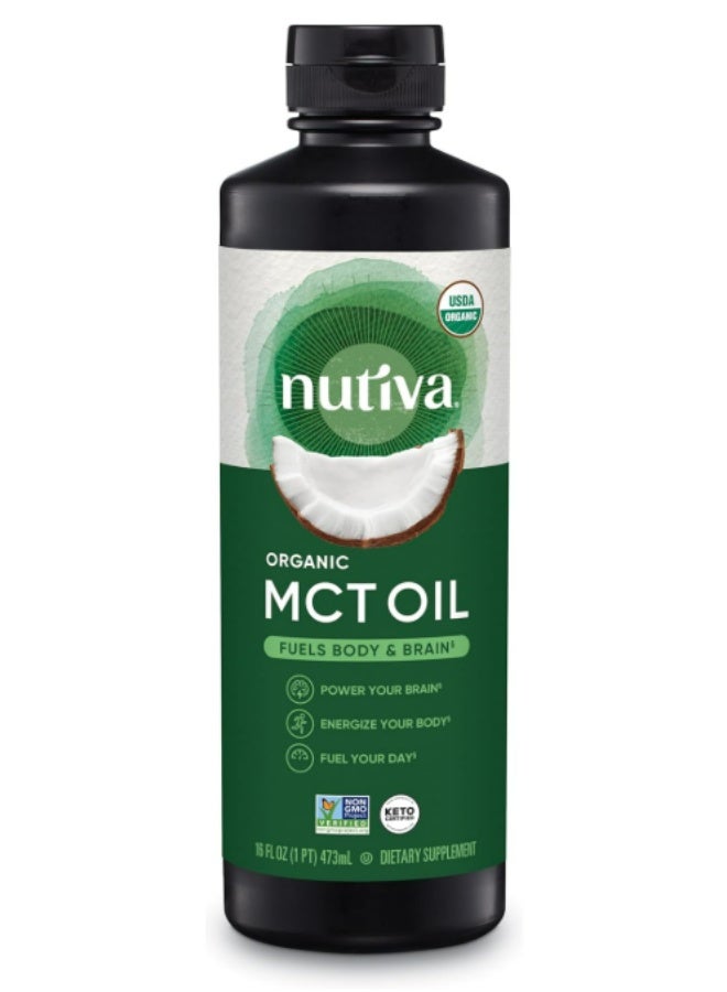 نوتيفا زيت MCT العضوي من Nutiva سعة 473 مل – مناسب للكيتو – عضوي معتمد USDA – غير معدل وراثيًا – مستخلص من جوز الهند - Image 1