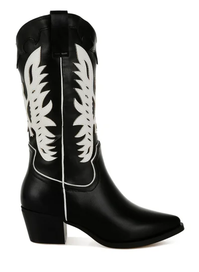 London Rag Winged Patchwork Cowboy Boots in Black
