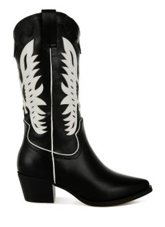 London Rag Winged Patchwork Cowboy Boots in Black  - Image 1