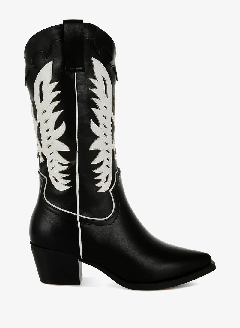 London Rag Winged Patchwork Cowboy Boots in Black