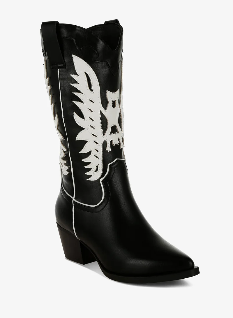 London Rag Winged Patchwork Cowboy Boots in Black