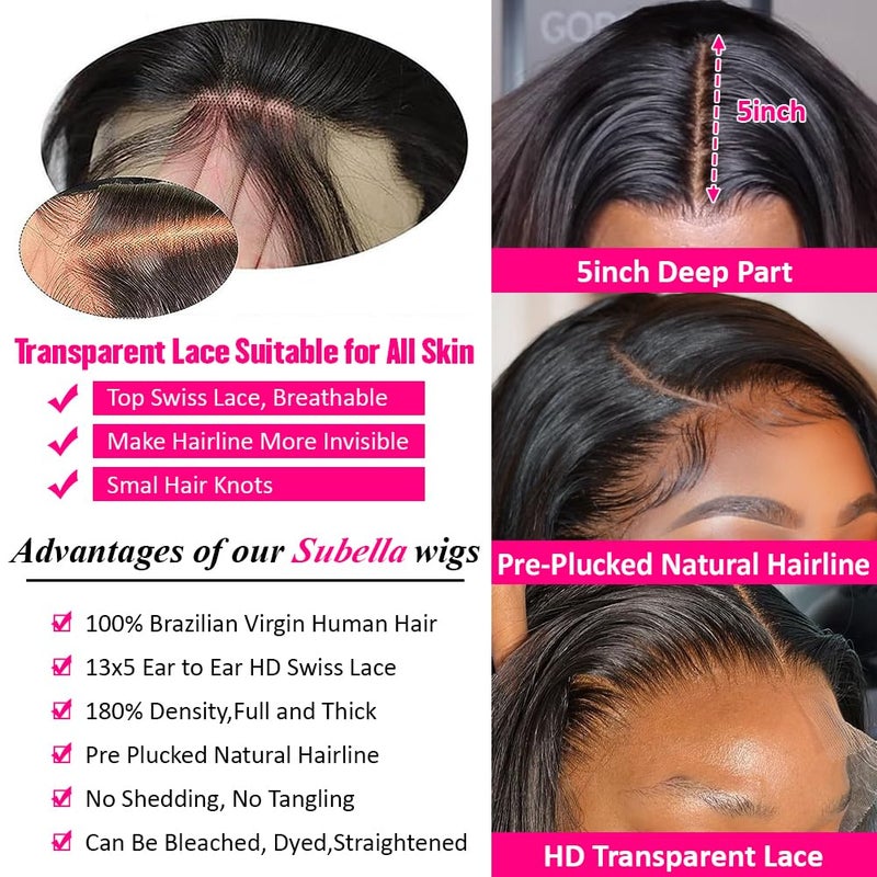 Subella 13x5 HD Lace Front Wigs Human Hair Pre Plucked Hairline with Baby Hair Glueless 180 Density Transparent Straight Human Hair Wigs for Black Women Natural Black Color (26inch) - Image 3