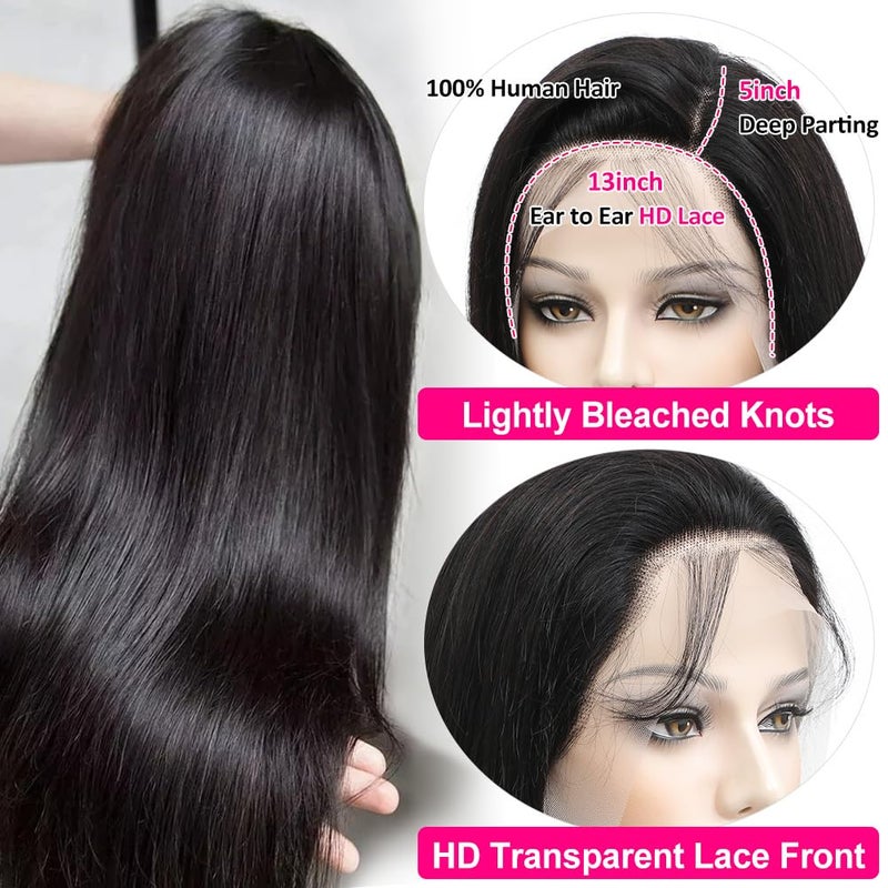 Subella 13x5 HD Lace Front Wigs Human Hair Pre Plucked Hairline with Baby Hair Glueless 180 Density Transparent Straight Human Hair Wigs for Black Women Natural Black Color (26inch) - Image 5