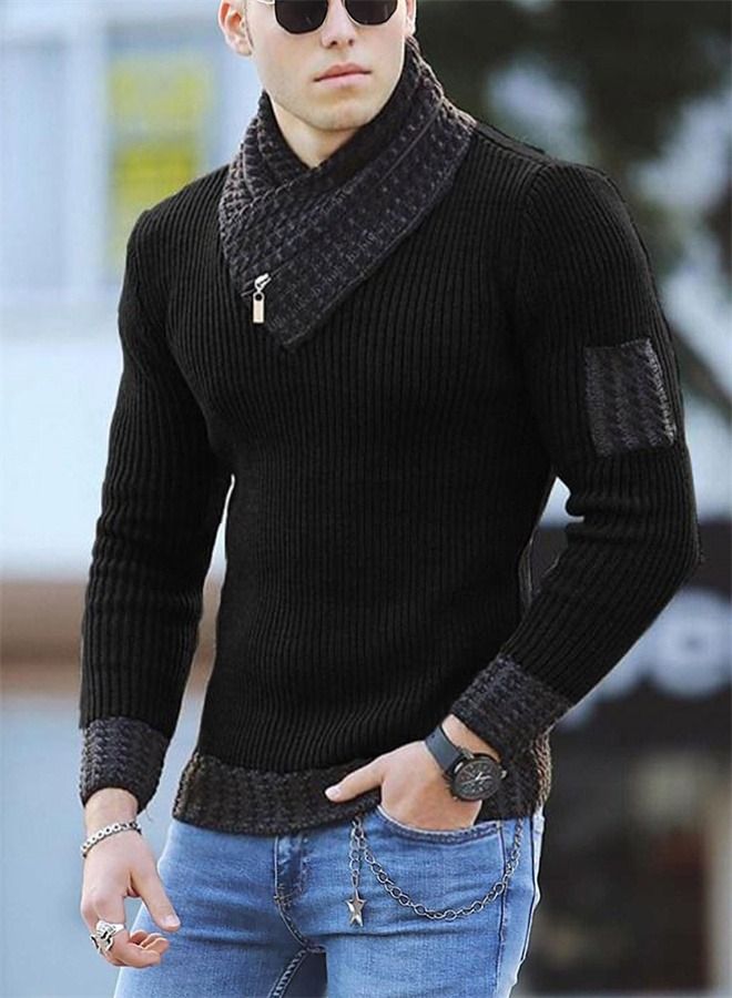 Loquat Men's Scarf Collar Pullover Sweater 