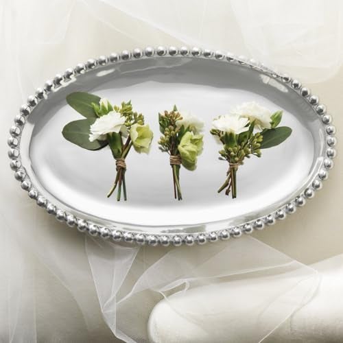 Mariposa Pearled Oval Platter | Silver | Brillante | Tableware | PLATTERS | Recycled SANDCAST Aluminum | Handmade in Mexico - Image 2