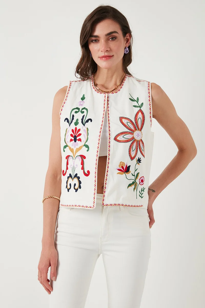 Lela Cotton Regular Fit Floral Embroidered Vest Women's Vest 676292