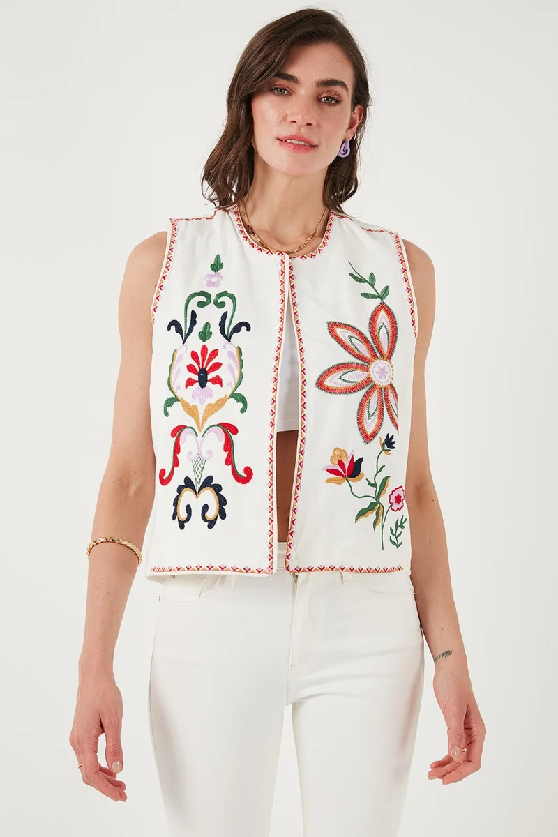 Lela Cotton Regular Fit Floral Embroidered Vest Women's Vest 676292