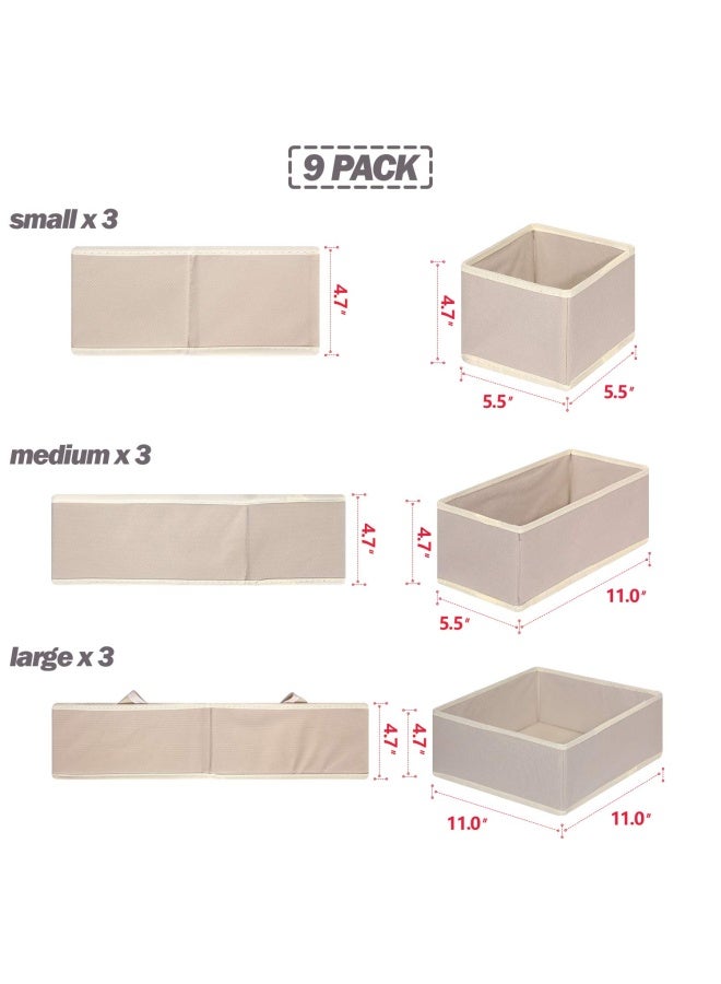 Diommell  9 Pack Foldable Cloth Storage Box Closet Dresser Drawer Organizer Fabric Baskets Bins Containers Divider For Baby Clothes Underwear Bras Socks Lingerie Clothing Beige 333  - Image 2