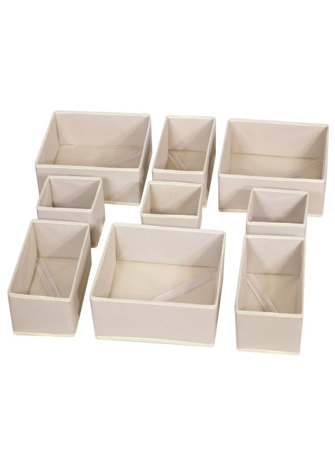 Diommell  9 Pack Foldable Cloth Storage Box Closet Dresser Drawer Organizer Fabric Baskets Bins Containers Divider For Baby Clothes Underwear Bras Socks Lingerie Clothing Beige 333  - Image 1