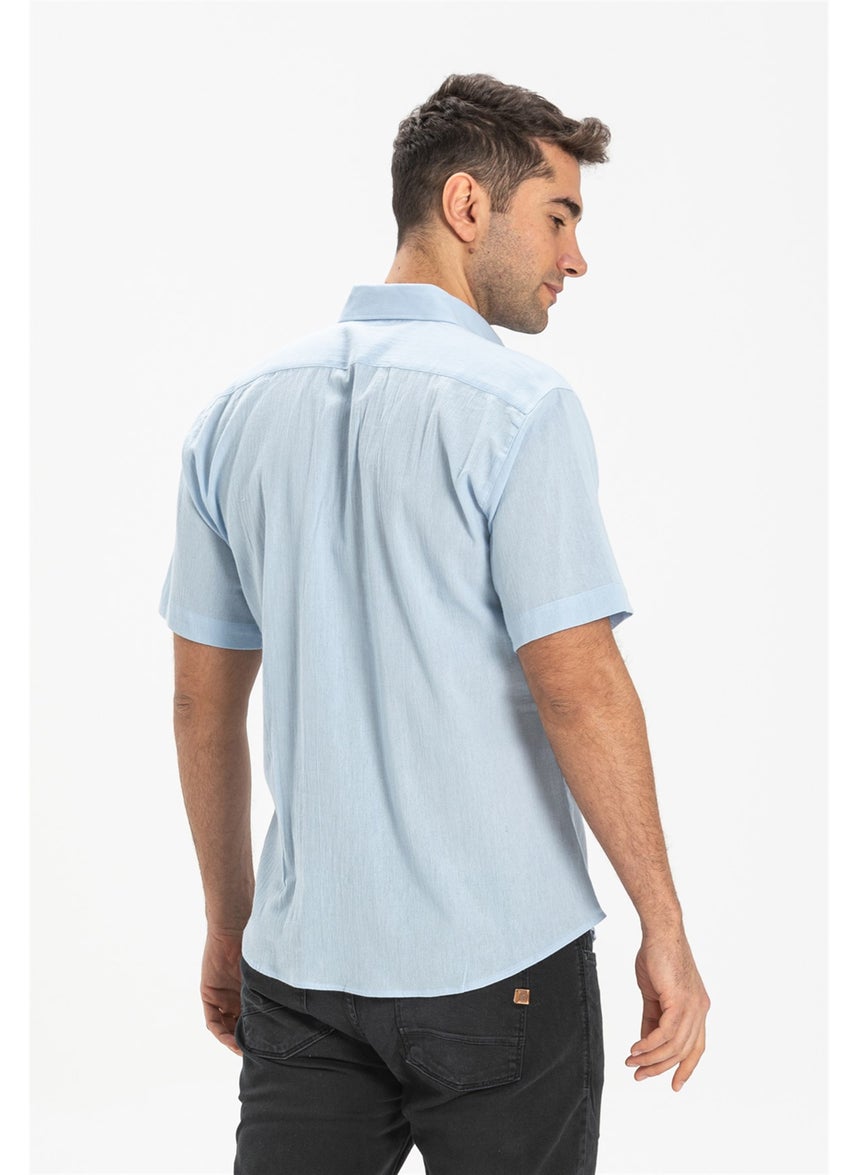 Eliş Şile Bezi - Short Sleeve Slim Fit Sile Cloth Single Pocket Men's Shirt Ice Blue 3027 - Image 1