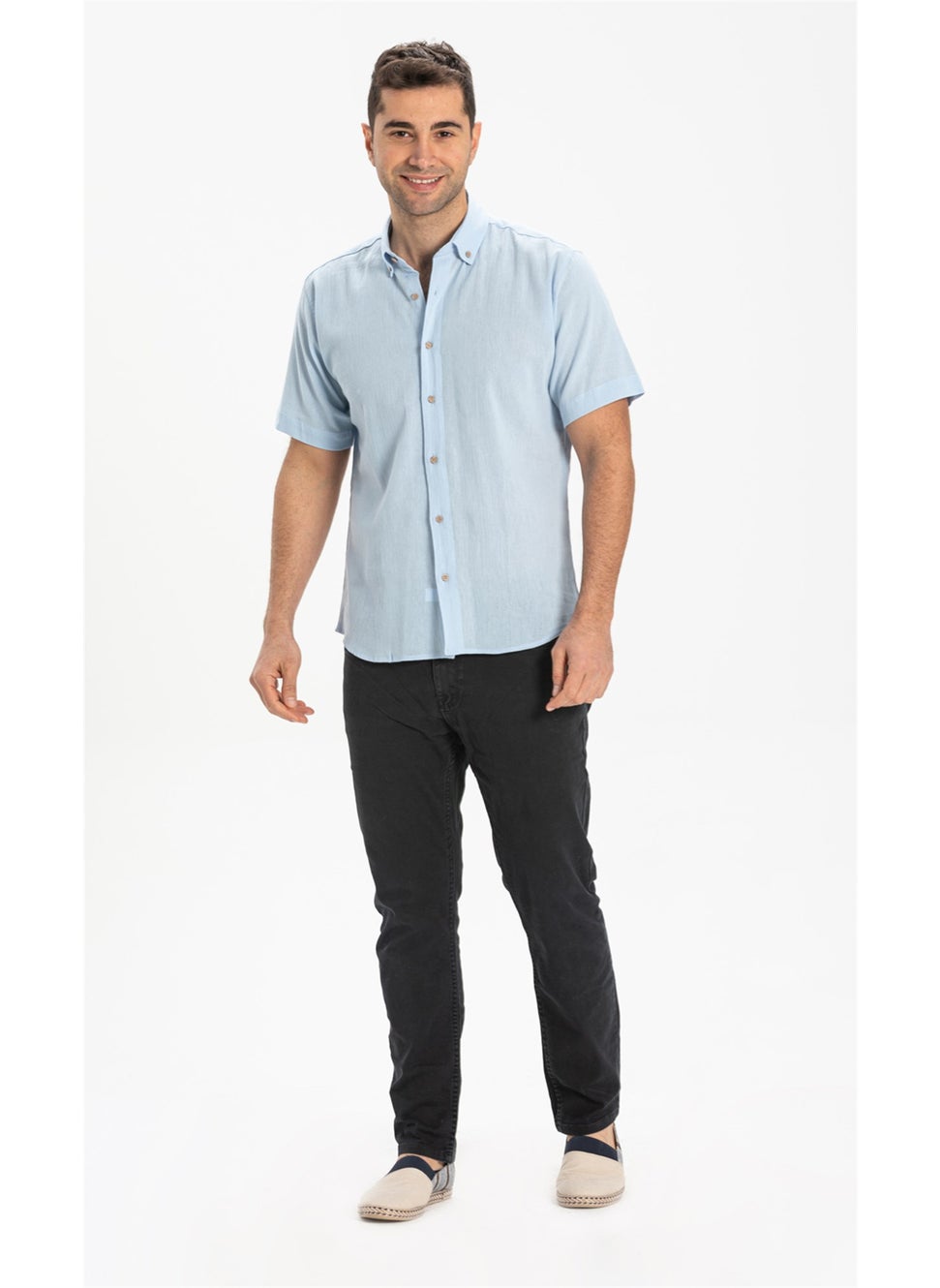 Eliş Şile Bezi - Short Sleeve Slim Fit Sile Cloth Single Pocket Men's Shirt Ice Blue 3027 - Image 1