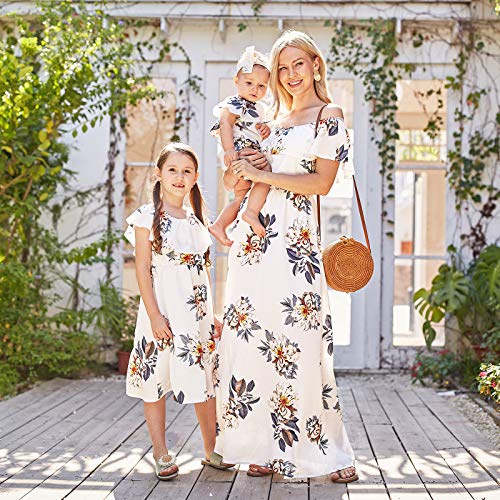 PopReal Mommy and Me Dresses Floral Printed Chiffon Bowknot Ruffles Short Sleeve Beach Mom Daughter Matching Outfits - Image 2