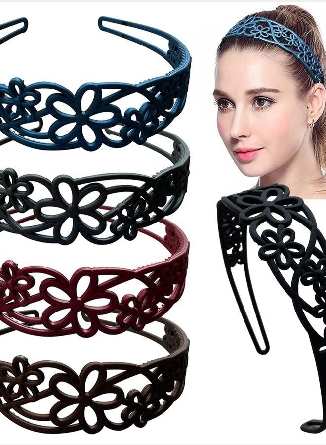 Yazon 5pcs Wide Flower Headbands for Girls Women Plastic Hairbands with Teeth Hard Hair Hoops - Image 1