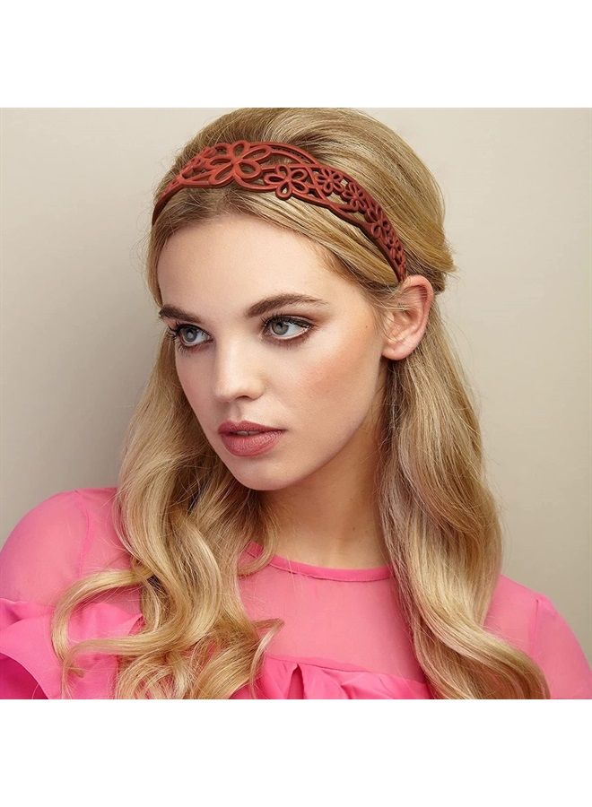 Yazon 5pcs Wide Flower Headbands for Girls Women Plastic Hairbands with Teeth Hard Hair Hoops - Image 2
