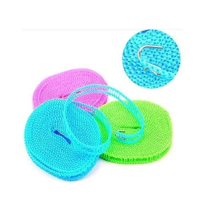 Rosaline 5 Meters Windproof Anti_Slip Clothes Washing Line Drying Nylon Rope with Hooks for Indoor Outdoor Laundry Perfect Windproof Clothes Line Hanger for Camping Home - Image 2