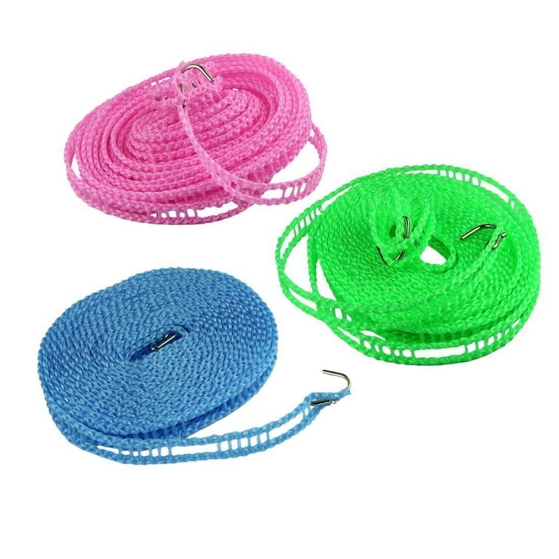 Rosaline 5 Meters Windproof Anti_Slip Clothes Washing Line Drying Nylon Rope with Hooks for Indoor Outdoor Laundry Perfect Windproof Clothes Line Hanger for Camping Home - Image 3