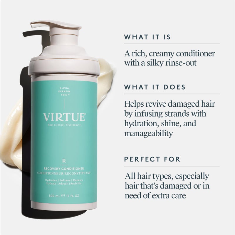 VIRTUE Recovery Conditioner with Keratin Hydrates, Softens, and Renews Damaged Hair, Sulfate Free, Color Safe - Image 2