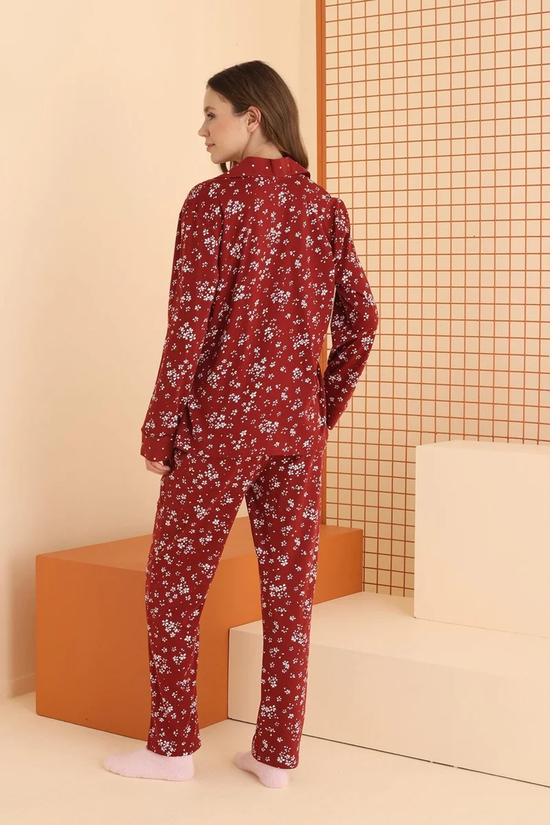 NBB Women's 100% Cotton Floral Front Buttoned Long Sleeve Seasonal Pajama Set
