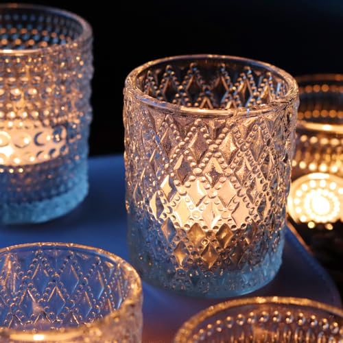 SHMILMH Clear Glass Votive Candle Holders, 12 pcs 3 Patterns Tealight Candle Holders for Wedding Table Centerpiece Birthday Party Thanksgiving Christmas Decoration - Image 3