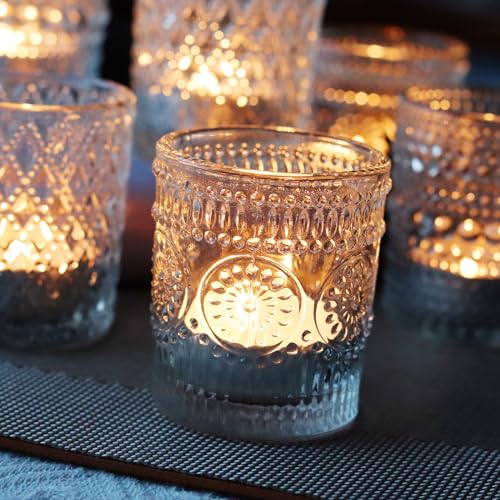 SHMILMH Clear Glass Votive Candle Holders, 12 pcs 3 Patterns Tealight Candle Holders for Wedding Table Centerpiece Birthday Party Thanksgiving Christmas Decoration - Image 4