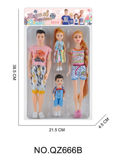 FYDFM001  Parents and Children Dolls Set |Parent Dolls has 11-Inch Solid Plastic Body  | Offering A Complete Family - Father, Mother, Boy And Girl For Imaginative Play | For Girls