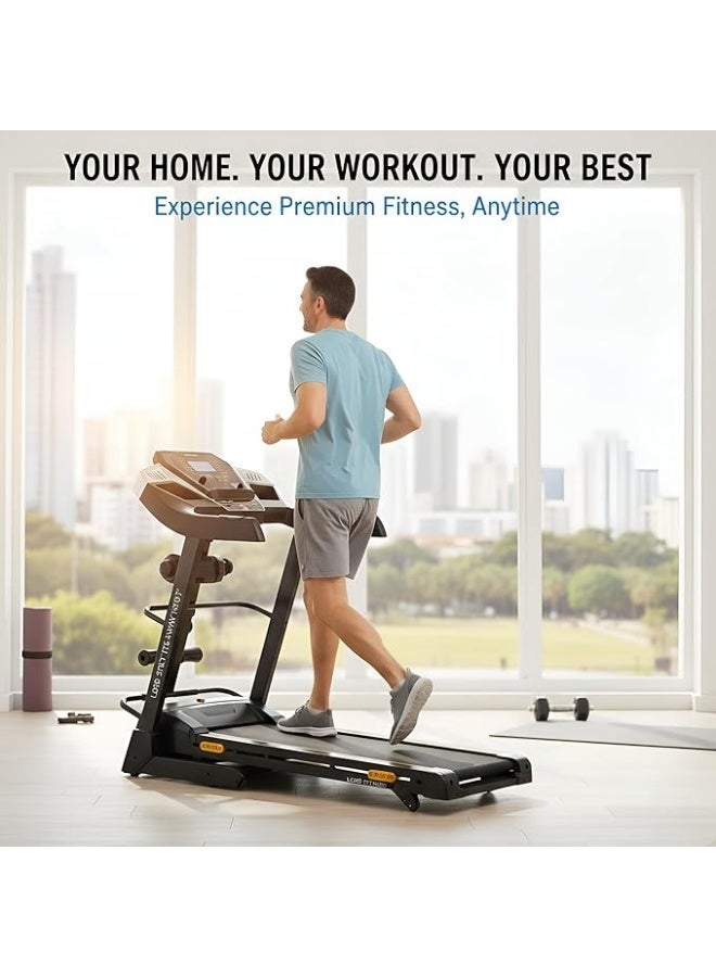 Marshal Fitness Motorized Treadmill 3.5 HP DC Peak Power, Automatic Incline 0–15%, 1–14 km/h Speed, 124×42 cm Running Belt, LCD Monitor, 115 kg Capacity - Image 2