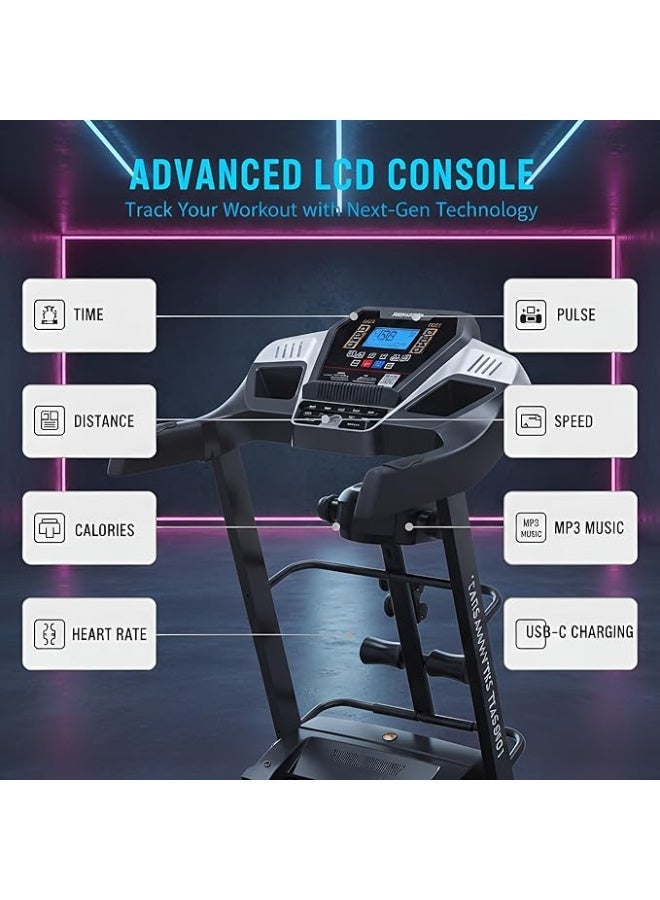 Marshal Fitness Motorized Treadmill 3.5 HP DC Peak Power, Automatic Incline 0–15%, 1–14 km/h Speed, 124×42 cm Running Belt, LCD Monitor, 115 kg Capacity - Image 3