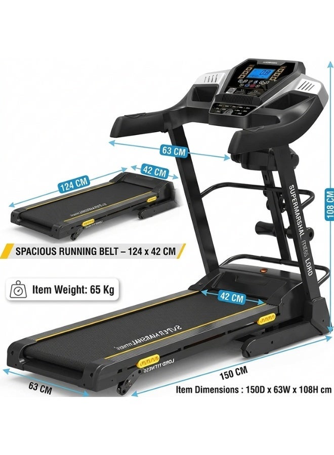 Marshal Fitness Motorized Treadmill 3.5 HP DC Peak Power, Automatic Incline 0–15%, 1–14 km/h Speed, 124×42 cm Running Belt, LCD Monitor, 115 kg Capacity - Image 4