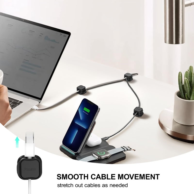 Picozon 24 Pack Magnetic Cable Clip Organizer Cord Holder, Picozon Adhesive Cable Management, Wire Phone USB Charger Cable Holder, Keeper Organizer for Office Home Desktop Table - Black - Image 3