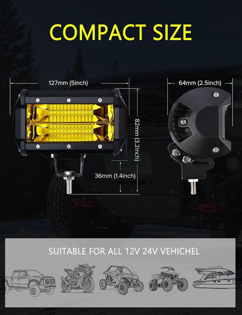 Chelhead 5 Inch 72W Yellow Fog Lights - LED Light Bar for Off-Road Vehicles - Image 4