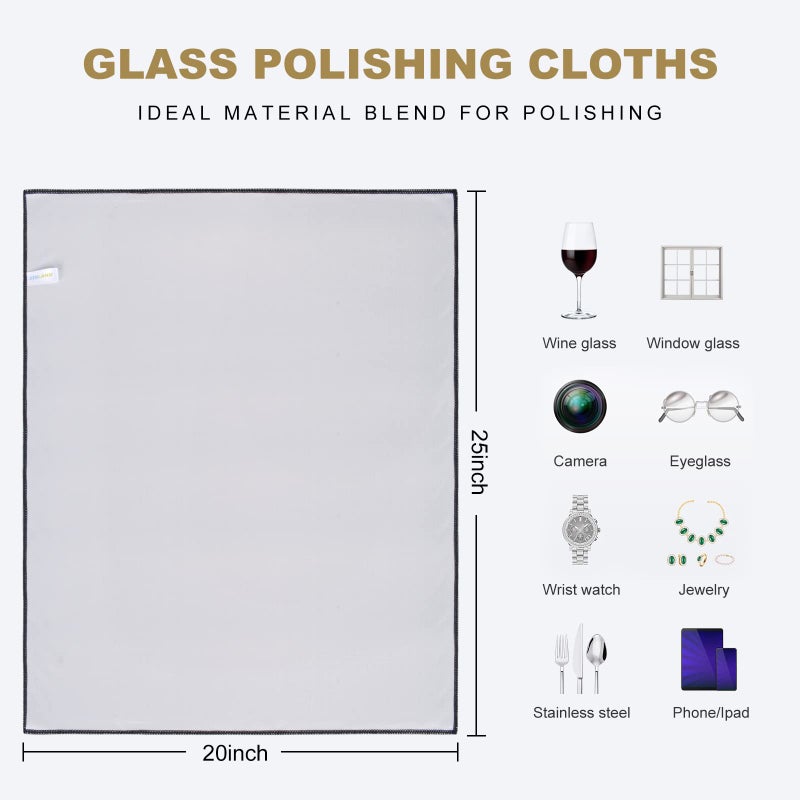SINLAND Microfiber Glass Polishing Cloths Large Size Thick Lintless Drying Towels for Wine Glasses Stemware Dishes Stainless Appliances 20 Inch X 25 Inch Pack of 2 Grey - Image 2
