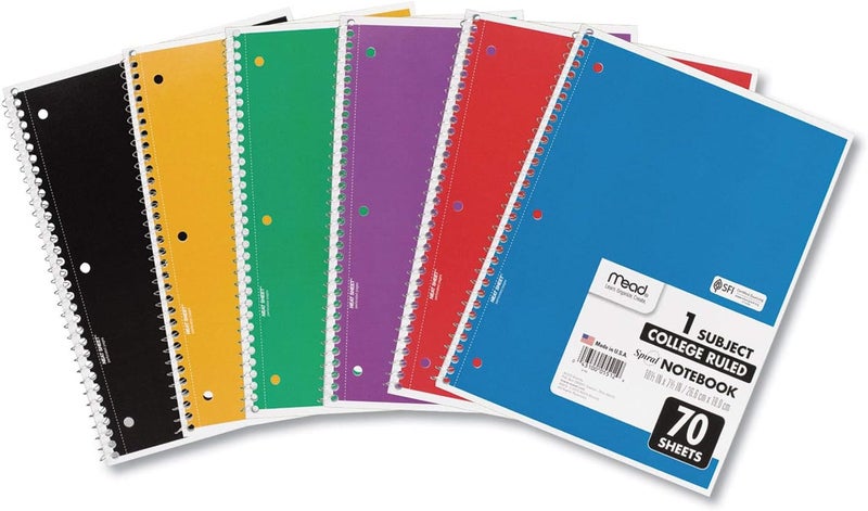 Mead Spiral Notebooks, 6 Pack, 1-Subject, College Ruled Paper, 25.6 cm x 20.3 cm, 70 Sheets per Notebook, Assorted Colors (73065) - Image 1