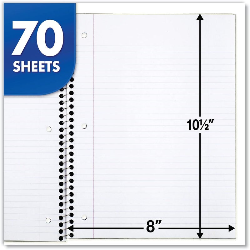 Mead Spiral Notebooks, 6 Pack, 1-Subject, College Ruled Paper, 25.6 cm x 20.3 cm, 70 Sheets per Notebook, Assorted Colors (73065) - Image 2