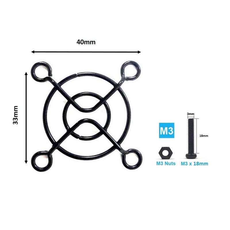 Easycargo 4pcs 40mm Black Fan Grill/Guard with Screws + Nuts (4 Pack) - Image 2