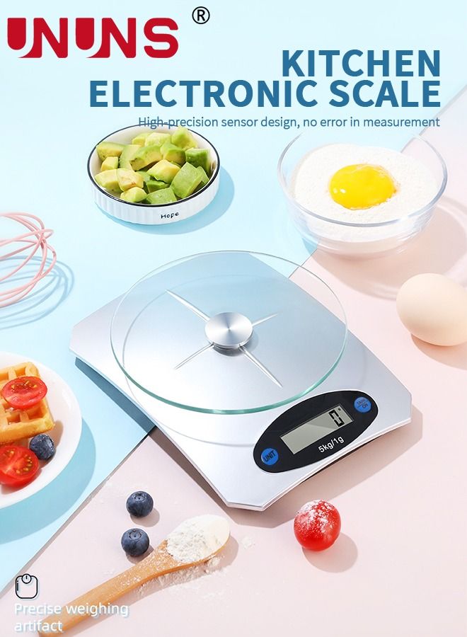 UNUNS ميزان مطبخ رقمي، دقة 5 كجم × 1 جرام، ميزان متين لمطبخ الطعام الرقمي للخبز والمجوهرات والأعشاب والتوابل وتحويل 3 وحدات ووظيفة الفارغة - Image 3