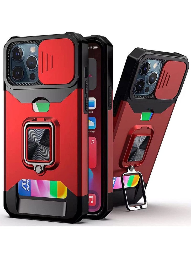 كابتن تيك Designed for iPhone 13 Pro Case with Slide Camera Cover Kickstand Card Holder Slot, Military Grade Heavy Duty Shock Absorption Protective Phone Case with Magnetic Ring Stand - Image 1