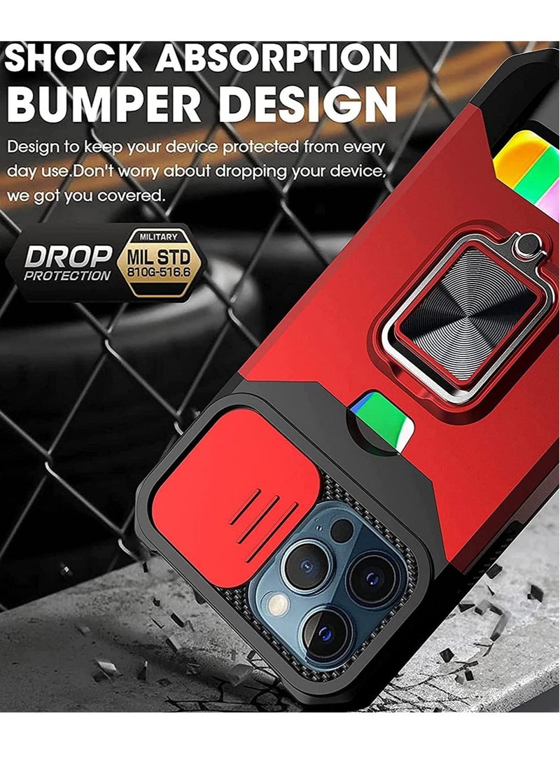 كابتن تيك Designed for iPhone 13 Pro Case with Slide Camera Cover Kickstand Card Holder Slot, Military Grade Heavy Duty Shock Absorption Protective Phone Case with Magnetic Ring Stand - Image 2