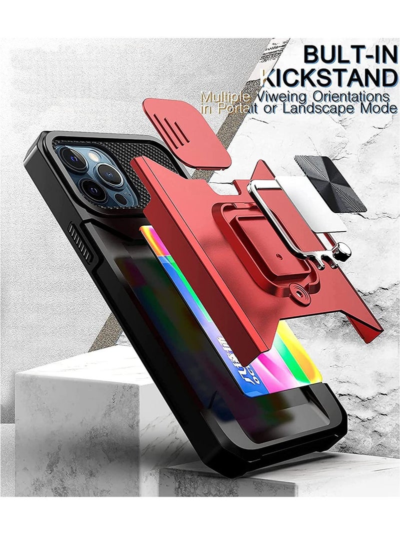 كابتن تيك Designed for iPhone 13 Pro Case with Slide Camera Cover Kickstand Card Holder Slot, Military Grade Heavy Duty Shock Absorption Protective Phone Case with Magnetic Ring Stand - Image 4