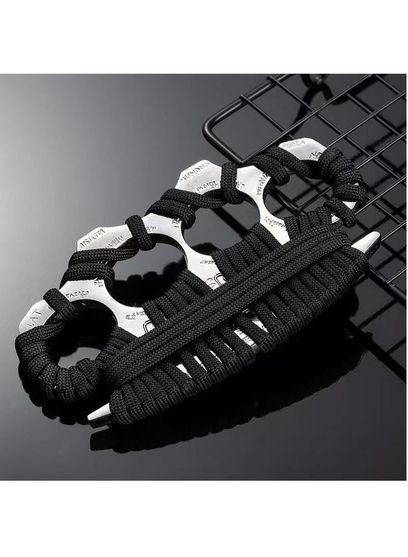 1 زوج من الخواتم المعدنية السميكة والعريضة، بقبضات حديدية تكتيكية لأغراض البقاء، أداة متعددة الوظائف للدفاع عن النفس، خاتم بأربع أصابع، فضي - Image 5