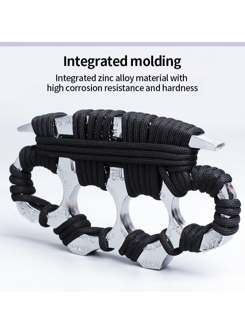 1 زوج من الخواتم المعدنية السميكة والعريضة، بقبضات حديدية تكتيكية لأغراض البقاء، أداة متعددة الوظائف للدفاع عن النفس، خاتم بأربع أصابع، فضي - Image 4