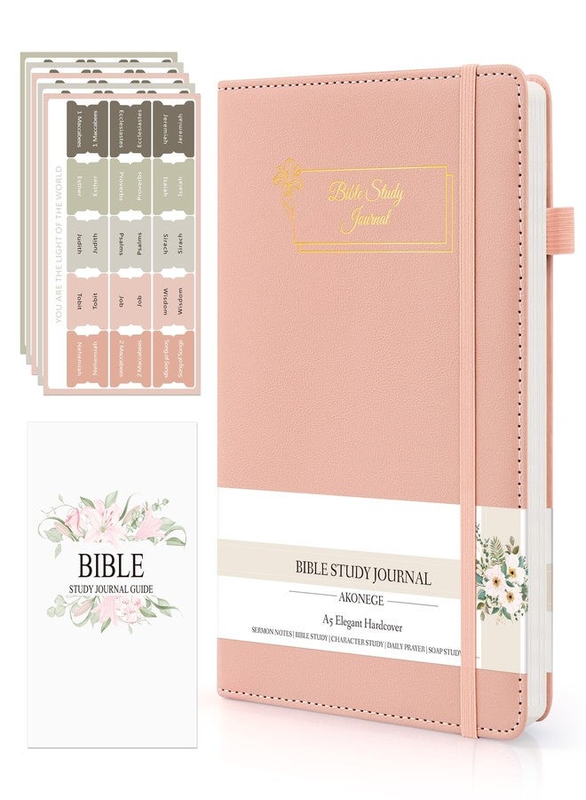AKONEGE Bible Study Journal - Church Notes Notebooks Guided Bible Study Supplies Notebook for Note Taking & Reflection, Hardcover Daily Faith & Prayer Journal for Women, 5.8" x 8.3", Pink - Image 1