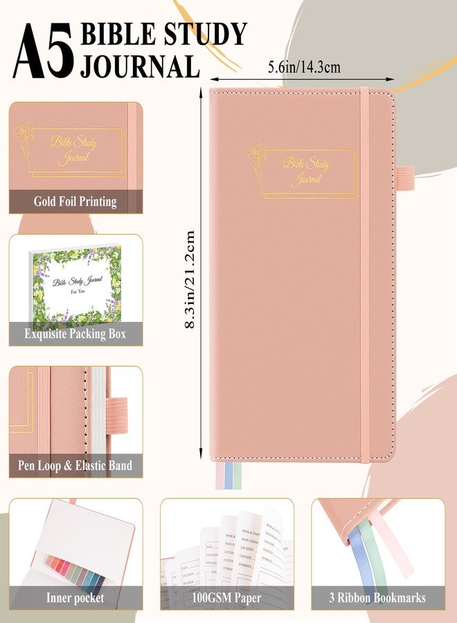 AKONEGE Bible Study Journal - Church Notes Notebooks Guided Bible Study Supplies Notebook for Note Taking & Reflection, Hardcover Daily Faith & Prayer Journal for Women, 5.8" x 8.3", Pink - Image 3
