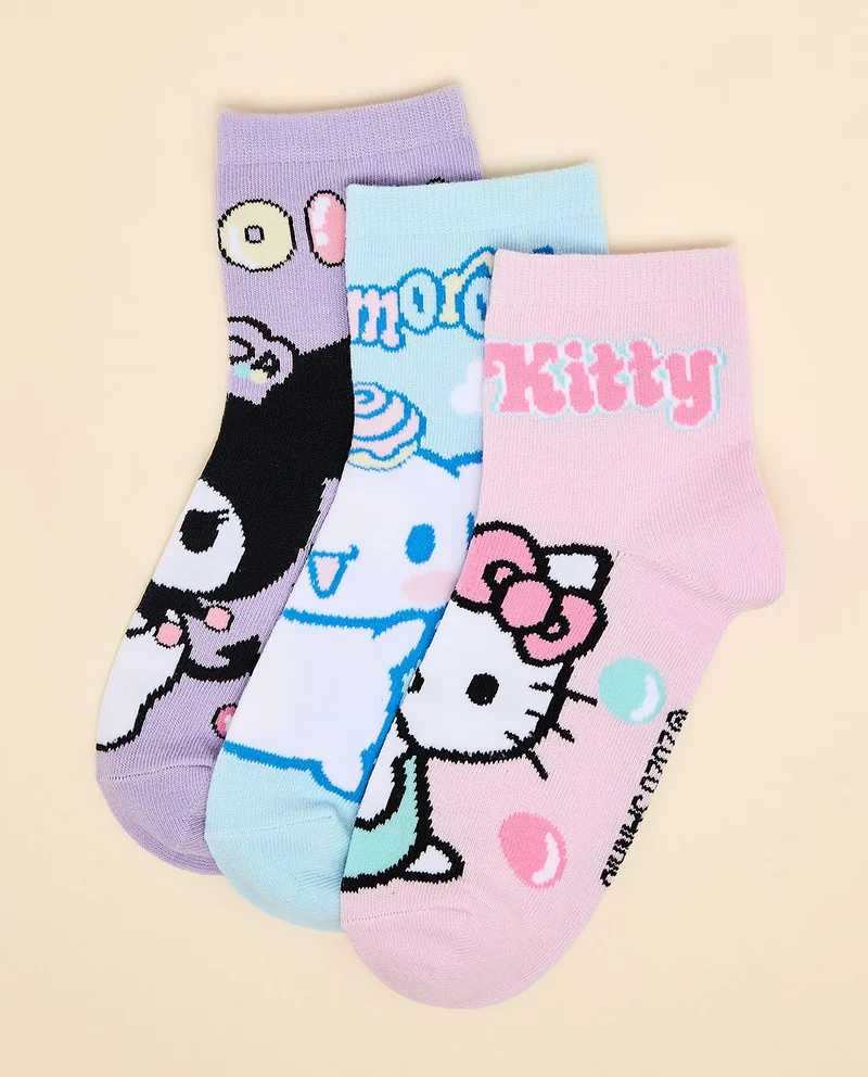 أر أند بي 3 Pack Hello Kitty Print Ankle Socks