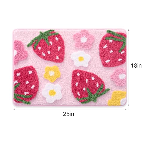 Anybar Pink Bathroom Rugs Cute Strawberry Flower Bath Mat Bathroom Accessories, Funny Colorful Non Slip Floor Bath Rug Machine Washable Bathmat Soft Microfiber Carpet for Shower, Bathtub (18x25 inch) - Image 2
