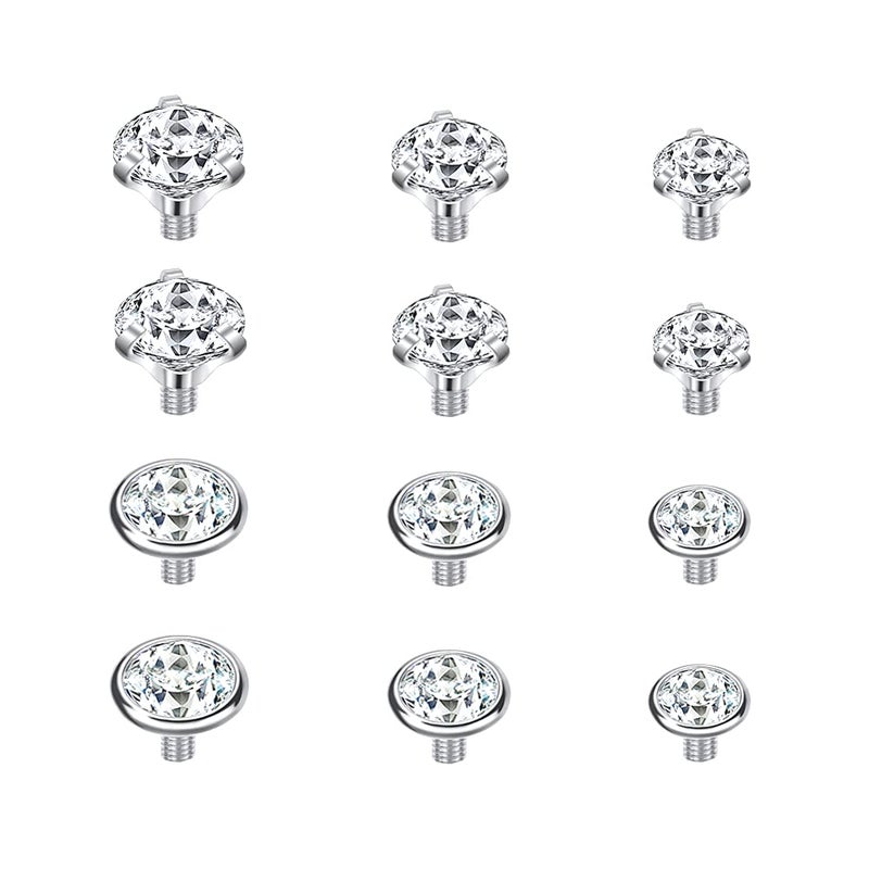 PunkTracker 14G 4-20Pcs Surgical Steel Dermal Piercing Jewelry Cubic Zircon Micro Dermal Anchor Tops Titanium Base Dermal Piercing - Image 1